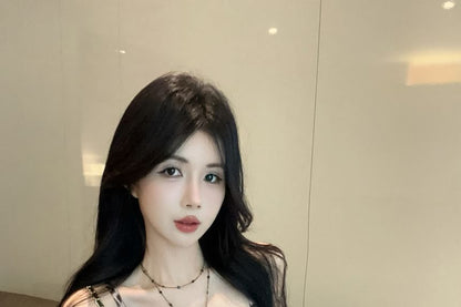 Cami Print Panel V-Neck Tie-Up Ruffle Slit Leopard Top