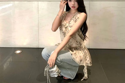 Leopard Ruffle Halter Print Top