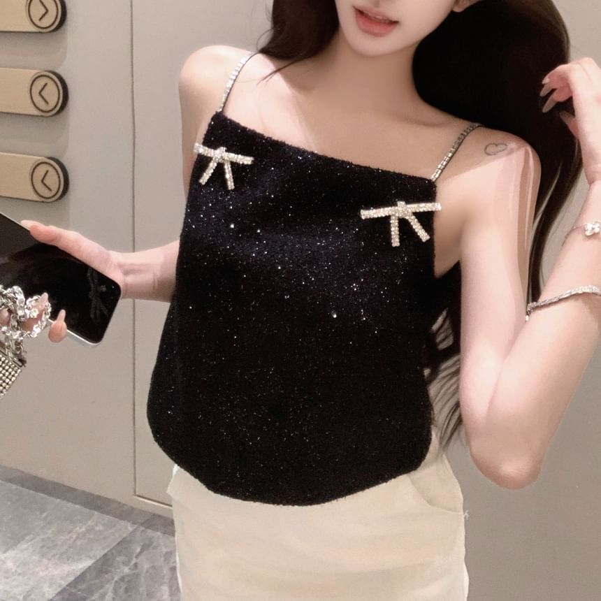 Bow Top Glitter Rhinestone Cami