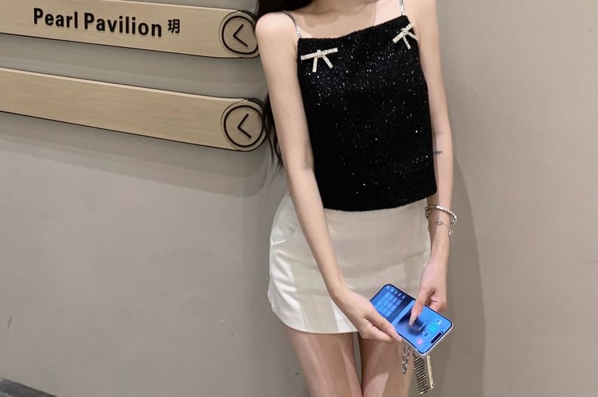 Bow Top Glitter Rhinestone Cami