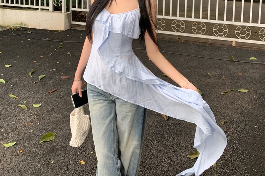 Cami Asymmetrical Plain Ruffle Top