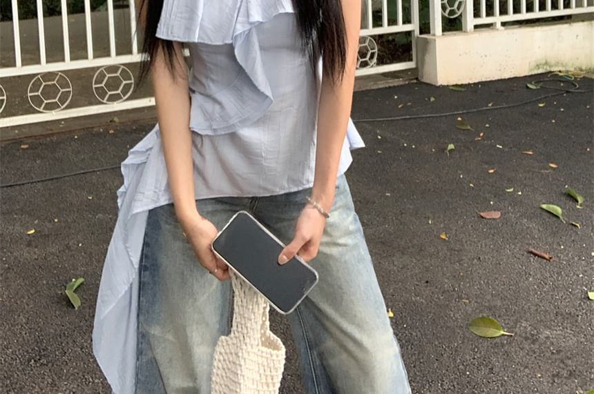 Cami Asymmetrical Plain Ruffle Top