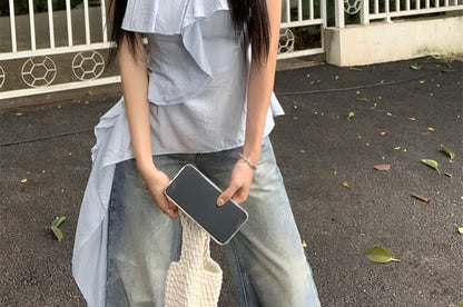 Cami Asymmetrical Plain Ruffle Top