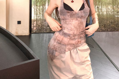 Tank Bra Top Sheer Square Denim Plain / Print Neck Asymmetrical