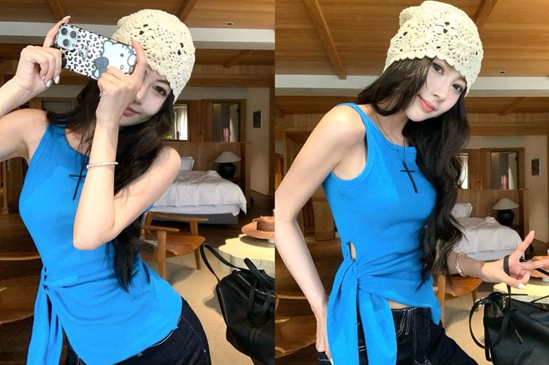 Top Tank Neck Crew Plain Tie-Up