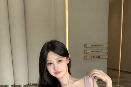 Neck Tie + Plain Top Plunge Tank Scoop Camisole Set: Deep Shoulder