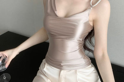 Neck Cowl Camisole Plain Asymmetrical Top