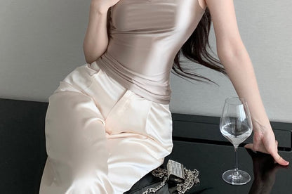 Neck Cowl Camisole Plain Asymmetrical Top