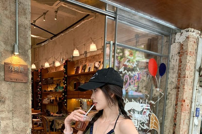 Halter Top Plaid Panel V-Neck