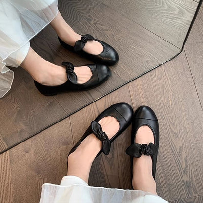 Faux Ballet Bow Two Tone Leather Flats