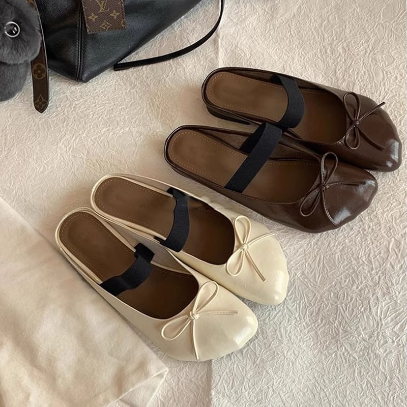 Ballet Faux Bow Leather Plain Flats