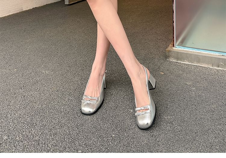 Slingback Mid Heel Bow Sandals Plain