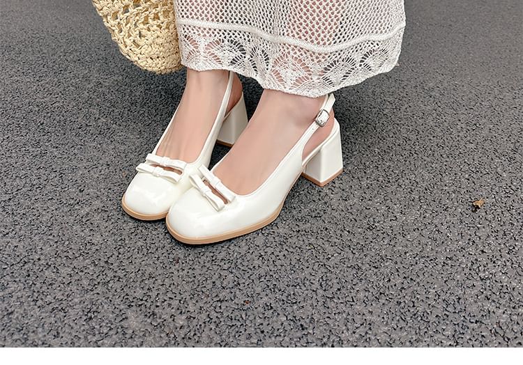 Slingback Mid Heel Bow Sandals Plain