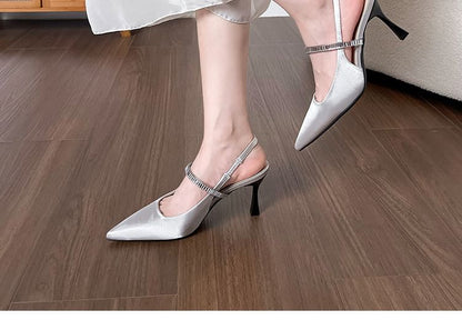 Slingback High Rhinestone Sandals Heel Pointy