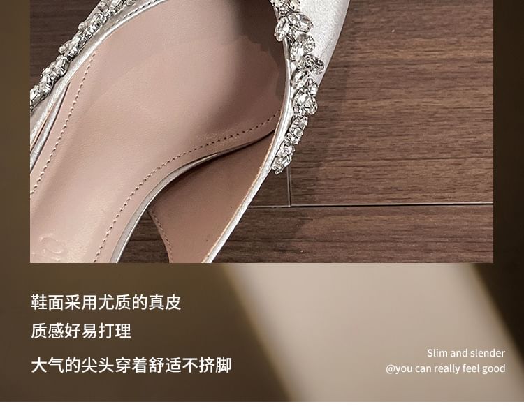 Slingback Rhinestone Sandals Pointy High Heel