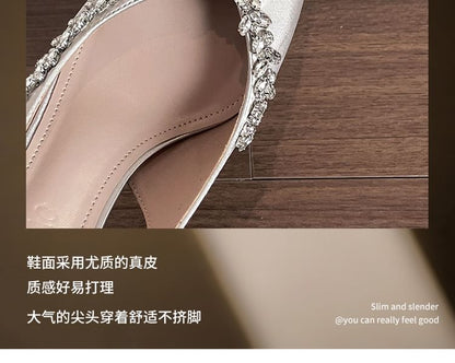 Slingback Rhinestone Sandals Pointy High Heel