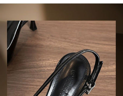 Slingback Bow Heel Plain Sandals High Pointy