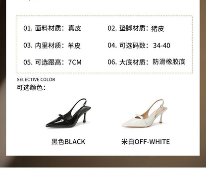 Slingback Pointy High Heel Plain Sandals Bow