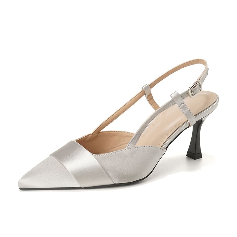 Slingback High Plain Heel Pointy Sandals