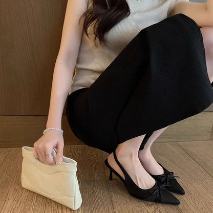 Pointy Plain Bow Slingback High Heel Sandals