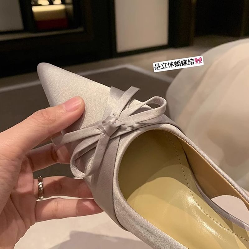 Pointy Plain Bow Slingback High Heel Sandals