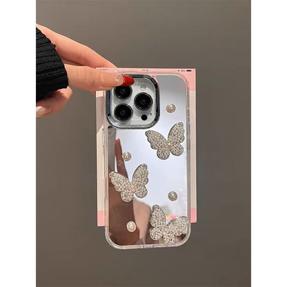 / Set Pearl Phone Butterfly Faux Mirrored Case Strap