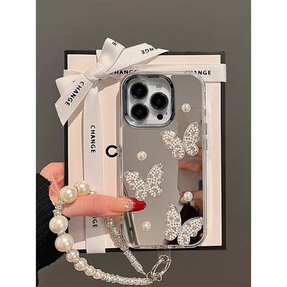 / Set Pearl Phone Butterfly Faux Mirrored Case Strap