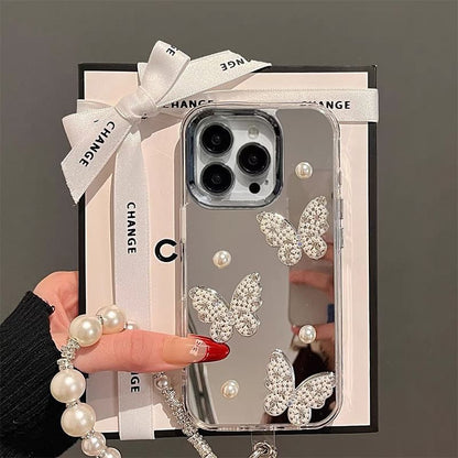 / Set Pearl Phone Butterfly Faux Mirrored Case Strap