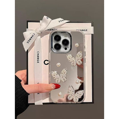 / Set Pearl Phone Butterfly Faux Mirrored Case Strap