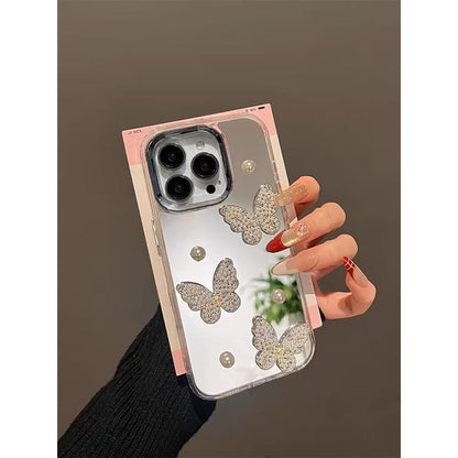 / Set Pearl Phone Butterfly Faux Mirrored Case Strap