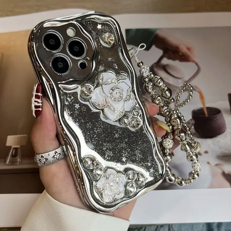 / Phone Set Floral Case Strap Metallic
