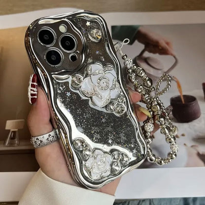 / Phone Set Floral Case Strap Metallic