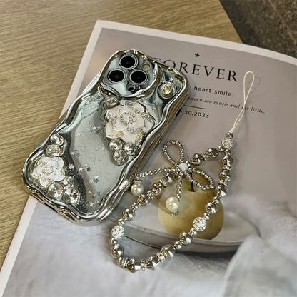 / Phone Set Floral Case Strap Metallic