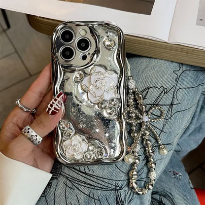 / Phone Set Floral Case Strap Metallic