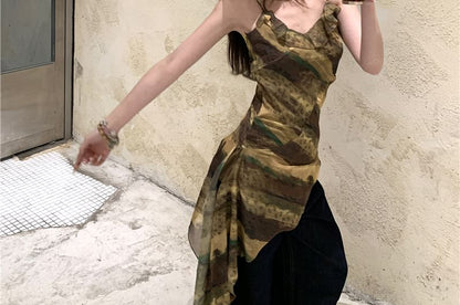 Camisole Print Top Patterned Asymmetrical