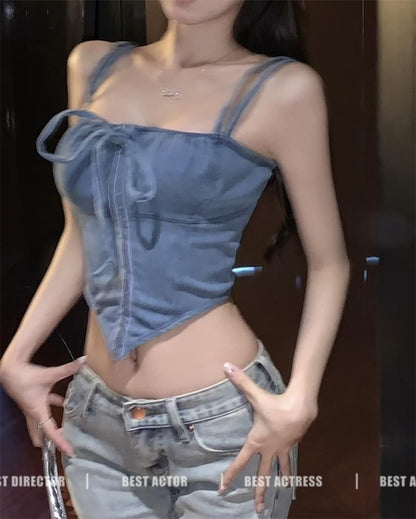 Top Cami Front Eye Hook Plain And Tie