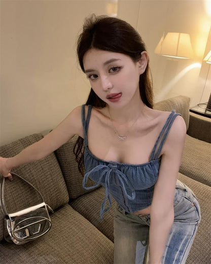 Top Cami Front Eye Hook Plain And Tie