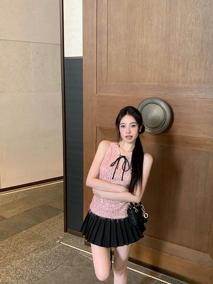 Tie Neck Sleeveless Top Sequin