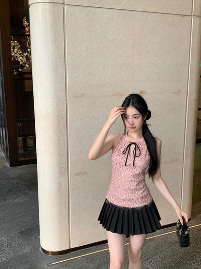 Tie Neck Sleeveless Top Sequin