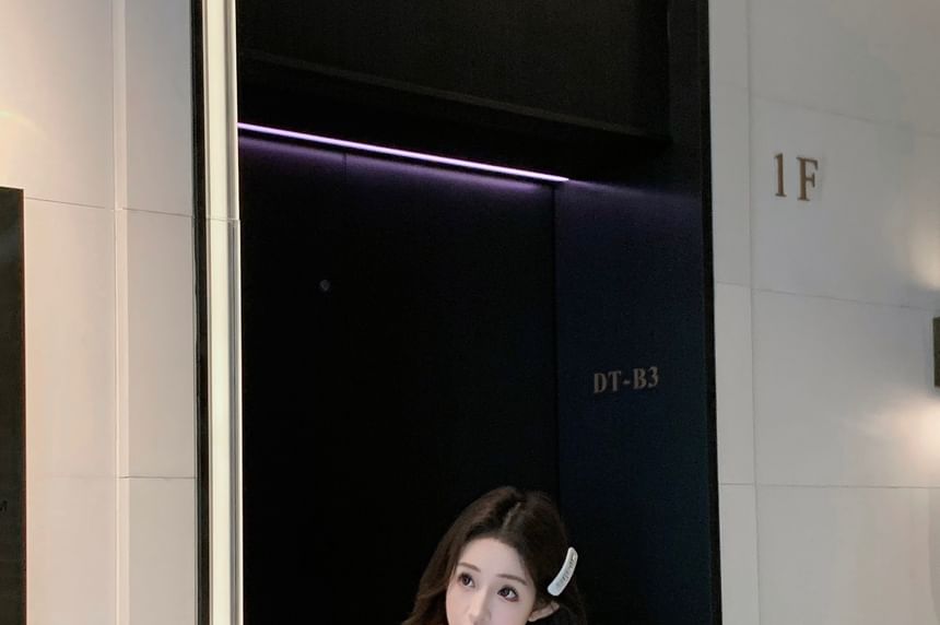 / Bow Plaid Shorts Waist High Knit Plain Camisole Top