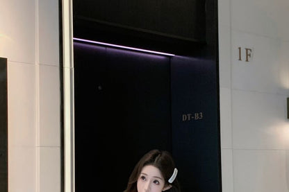 / Bow Plaid Shorts Waist High Knit Plain Camisole Top