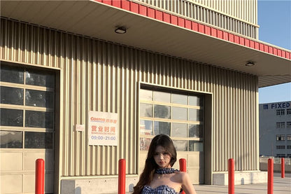 Plain Pants Wide / Leg Frill Tube Rise Mid Plaid Top Bustier Suit