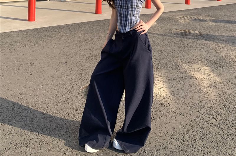 Plain Pants Wide / Leg Frill Tube Rise Mid Plaid Top Bustier Suit