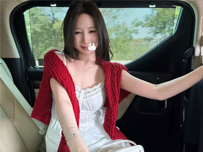 Cardigan Plain Panel / Pintuck Top Camisole Lace