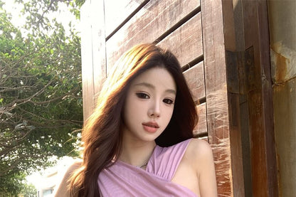 Plain Panel Ruched Bodysuit Top Sleeveless