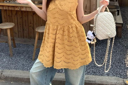 Dress Mini Spaghetti Strap A-Line Eyelet Plain Embroidered