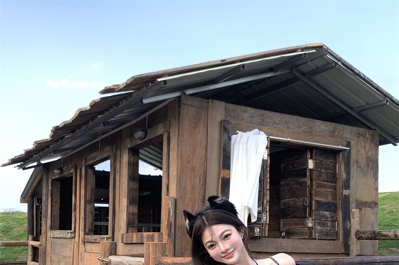 A-Line High Rise Balloon / Mini Plaid Frill Top Cami Dotted Skirt