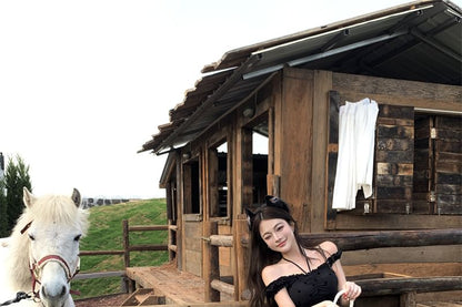 A-Line High Rise Balloon / Mini Plaid Frill Top Cami Dotted Skirt