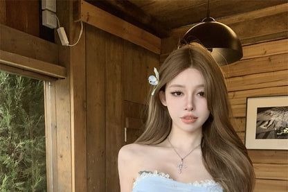 Ruched Lace Top Panel Mesh Tube Trim Crop Floral Applique