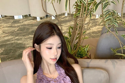 Plain Ruffle Halter Top Keyhole